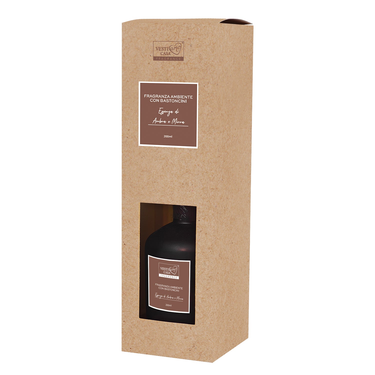 VESTIAMO CASA - Diffusore di Fragranza con bastoncini Essenza di Ambra e Mirra 200 ml